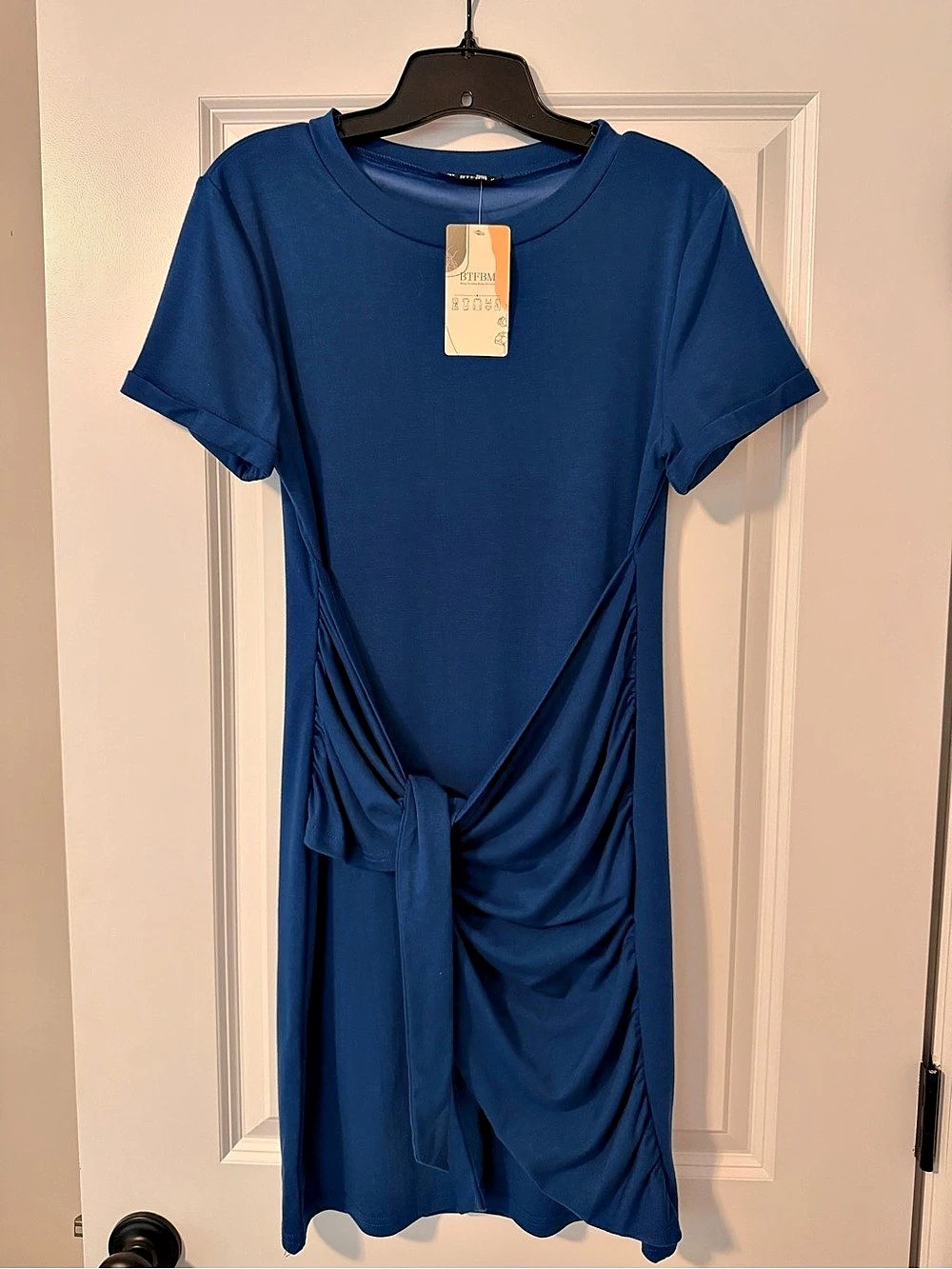 BTFBM Royal Blue Ruched Tie Waist Midi Dress M NWT